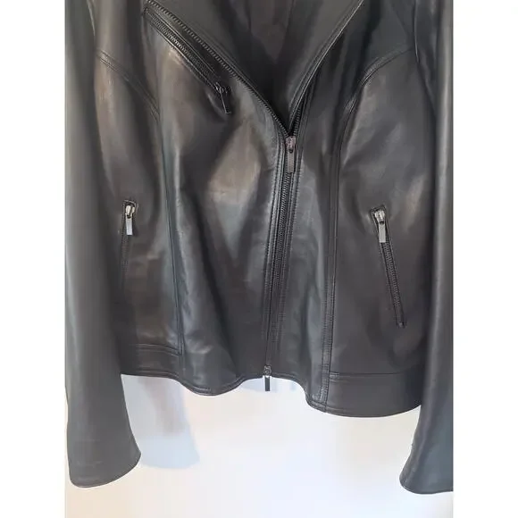 PONTE VECCHIO supple black 100% leather lambskin (?) moto Italian jacket coat - Picture 11 of 12